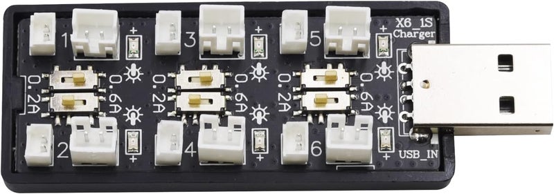 Blomiky 6-in-1 1S Li-ion/Lipo 3.7V-3.8V USB Seat Charger with JST-PH2.0 and JST1.25 Plug Suitable for Emax 1S 450mAh Lipo Battery / 6-in-1 Charger - Image 1
